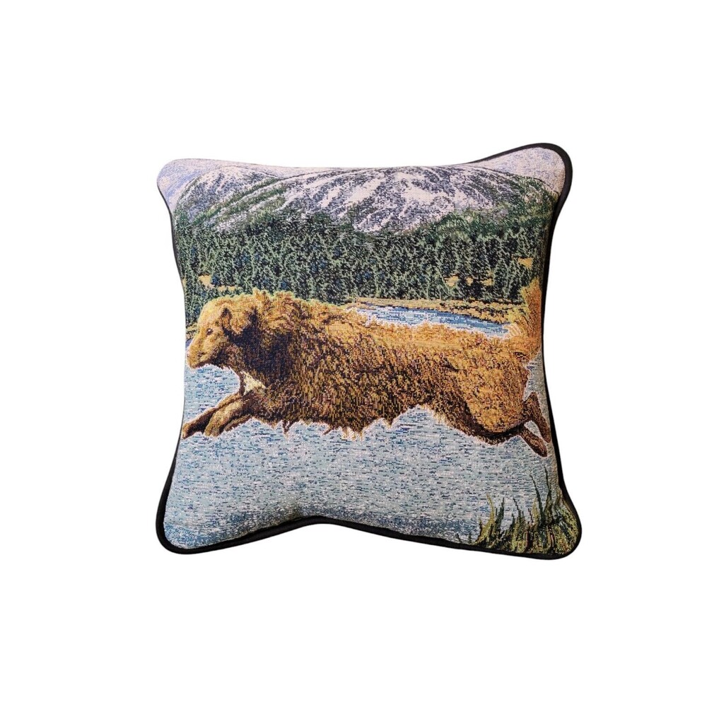 Riddle Home & Gifts Tapestry Pillow Golden Retriever Water Mountains 16" X 16"
